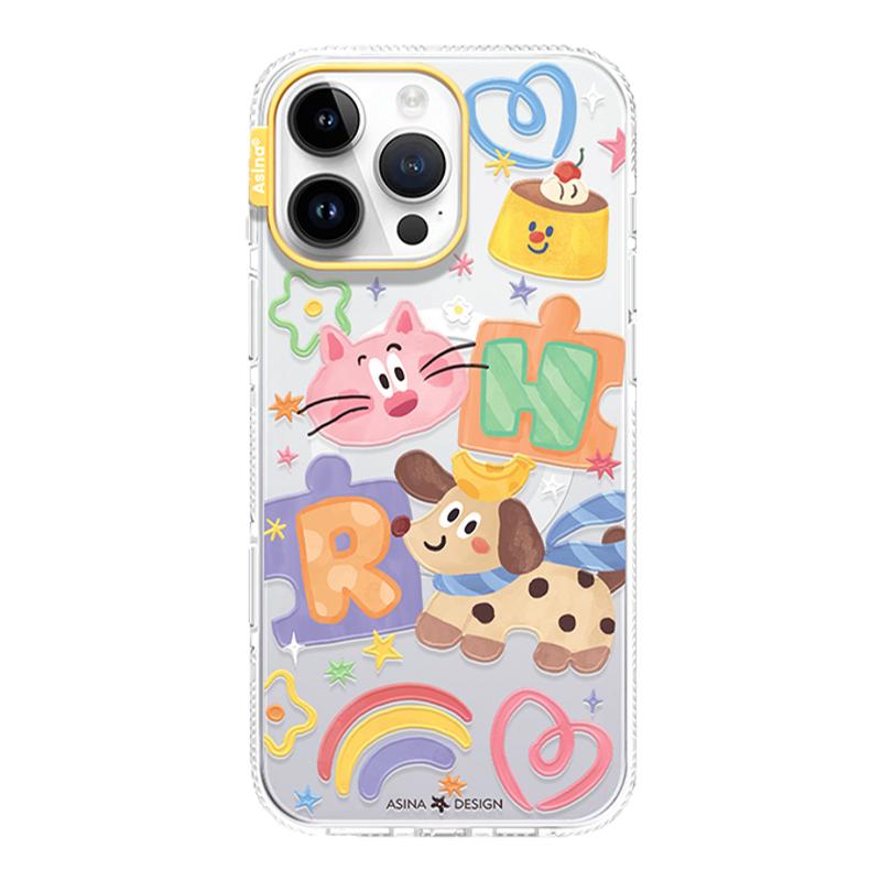 彩色快乐狗狗适用iPhone16Promax手机壳14磁吸支架苹果15pro保护套Ho8好看防摔女全包透明ip13Pro新款高级感