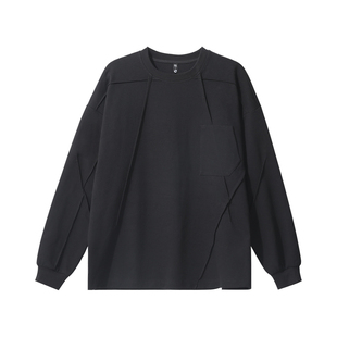 纺布者潮大码男装春秋加肥加大极简拼接长袖打底圆领慵懒纯色卫衣
