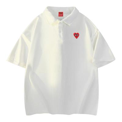 查尔斯桃心 纯色短袖polo衫男爱心夏季翻领宽松2025新款半袖上衣