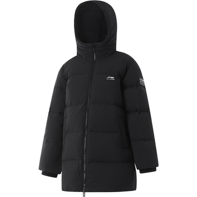 李宁童连帽男女同款休闲中羽绒服