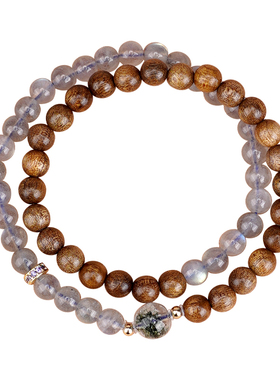 合慕天然金丝楠木灰月光石手链