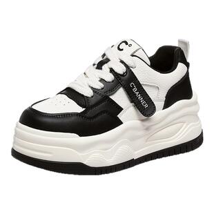 千百度小白鞋女2025秋冬新款高跟厚底增高板鞋舒适百搭加绒休闲鞋