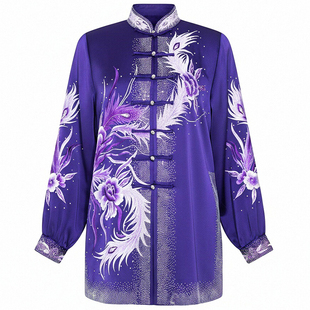 恋太极新款刺绣太极服女款烫亮钻练功表演服太极拳比赛演出服紫色