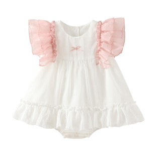 modomoma【钟情】婴儿衣服夏装女宝宝爬服公主飞袖哈衣雪纺包屁裙