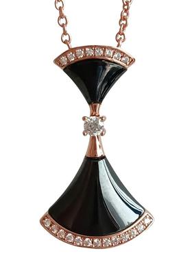 小裙子扇形陶瓷吊坠s925银女项链