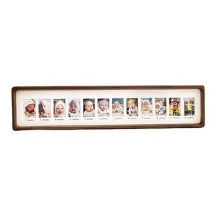 实木榫卯儿童周岁纪念相框单排长条12张2寸宫格摆黑胡桃现代简约