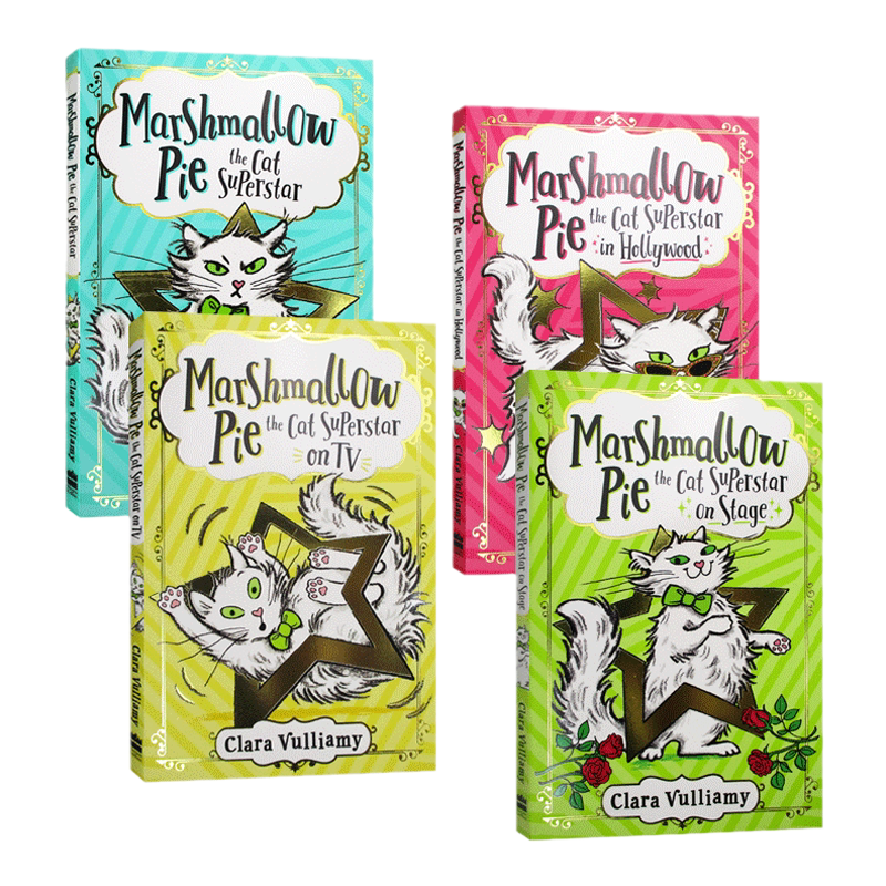 英文原版 Marshmallow Pie the Cat Superstar1-4 棉花糖派巨星猫系列漫画4册 漫画插图 桥梁读物 初章小说 英文版 进口英语书籍