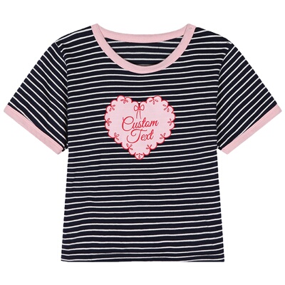 今屿花花条纹短袖女t恤夏修身