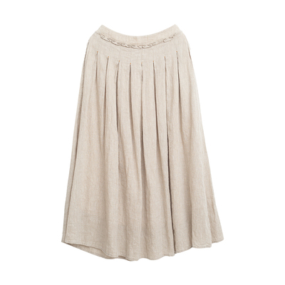 忘城文艺复古100%亚麻a字半身裙