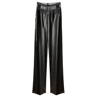 高蛋白超柔~ 黑色高级皮裤女秋冬款裤子加绒冬季直筒裤休闲阔腿裤