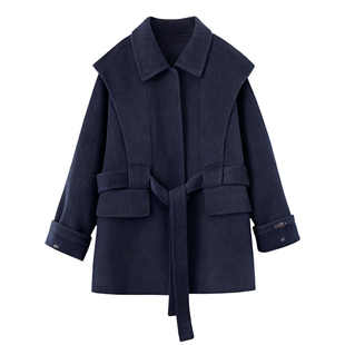 萌校长 儿童呢大衣秋冬新款女童双面羊绒外套羊毛呢腰带短款亲子