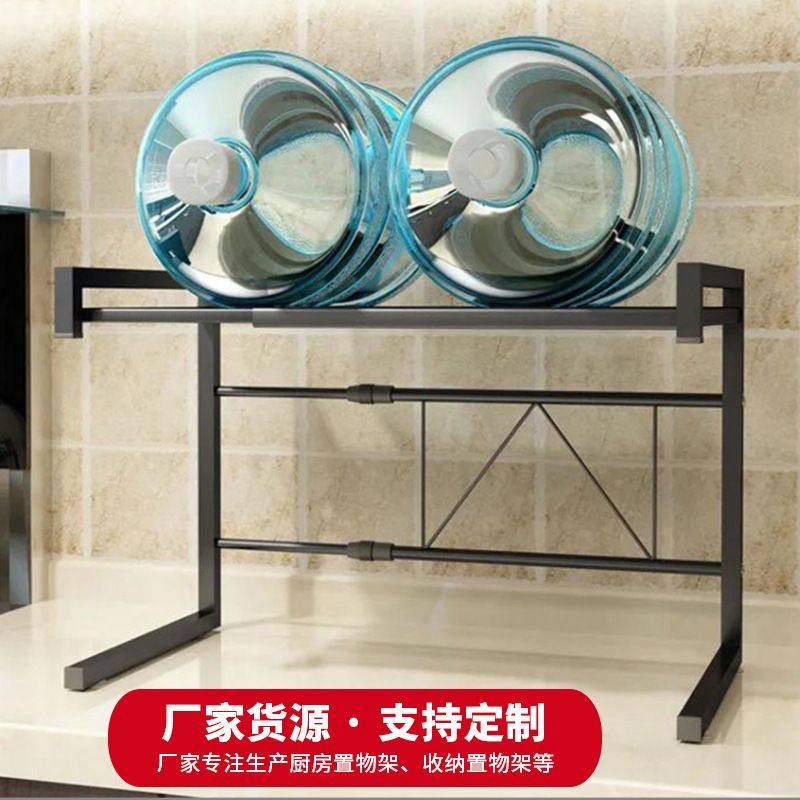 微波炉双层可伸缩置物架落地厨房整理收纳架带挂钩多用途烤箱架子