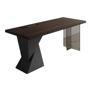 意式极简书桌带插座轻奢现代简约家用书房办公桌亚克力实木电脑桌