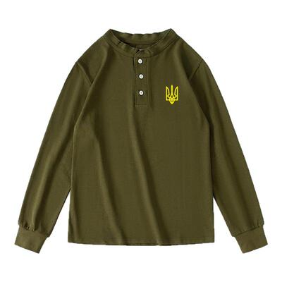 重磅美式复古亨利衫纯色纯棉乌克兰Ukraine长袖三叉戟T恤衫