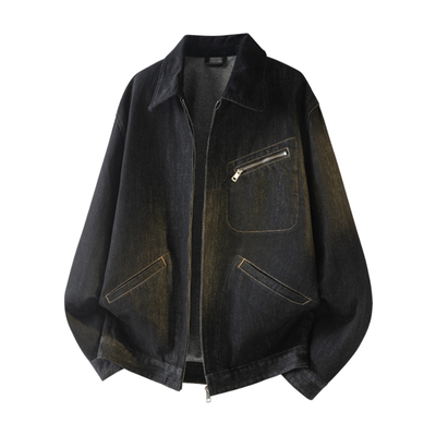 莱赛尔混纺底特律黑色牛仔外套男