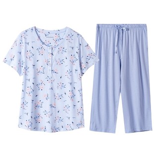 舒雅女士棉莫代尔睡衣春夏季薄款短袖七分裤休闲家居服透气亲肤