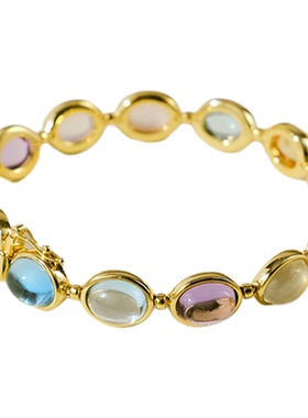 【经典】系列糖果多宝手链天然水晶托帕石925银镀18K金复古百搭