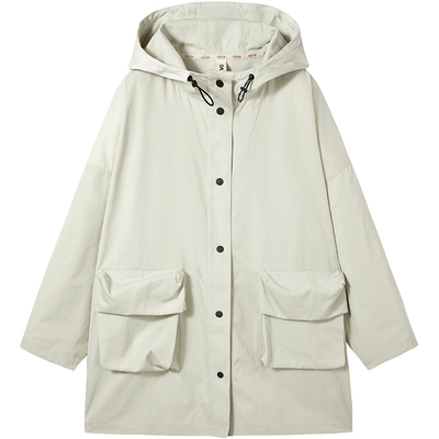 有兰鸟蛋绿中长款连帽风衣