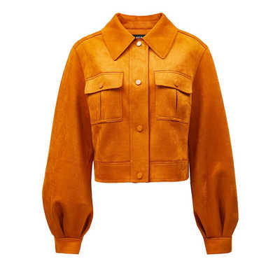 美拉德风短款灯笼袖外套女