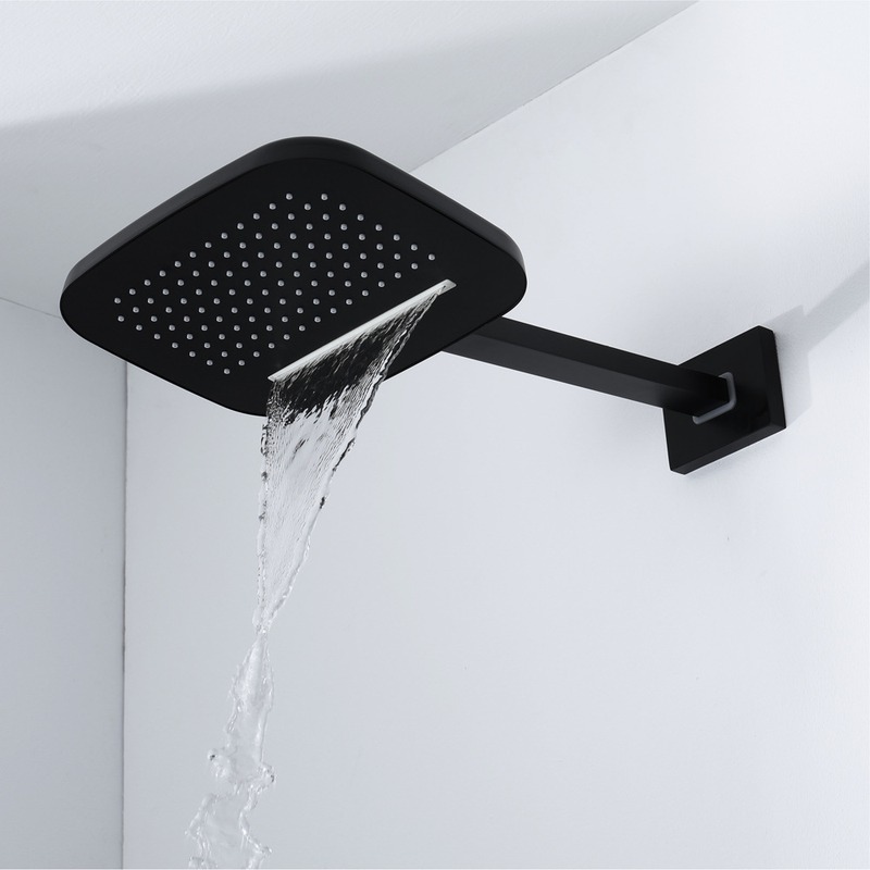 淋浴暗装三功能黑色恒温按钮铜主体开关入墙式两功能小瀑布套装