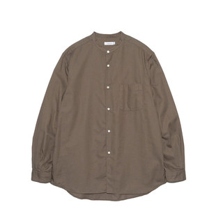 NANAMICA Band Collar Panama 纯色透气纽扣小圆领无领长袖衬衫