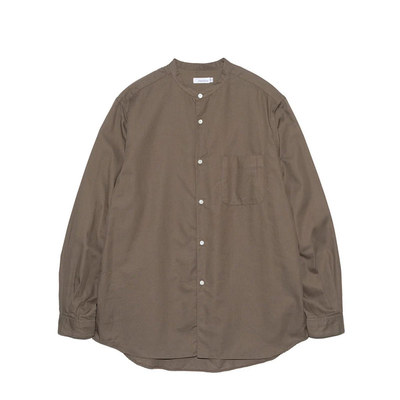 NANAMICA Band Collar Panama 纯色透气纽扣小圆领无领长袖衬衫