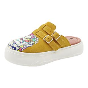 J&M/快乐玛丽2025年春夏涂鸦套脚包头拖厚底增高休闲外传拖鞋女鞋