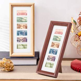 祖国大好河山相框六连行百元人民钱币增运多金实木胡桃色画框摆台