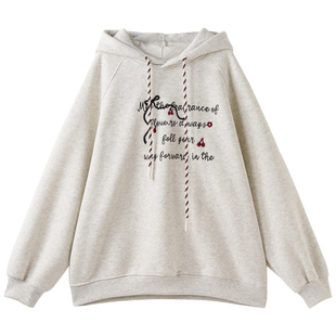 女大童刺绣加绒连帽卫衣2025冬季新款初中生保暖软糯帽衫韩版上衣