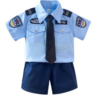 儿童夏季棉套装警常服保安交警制服男童夏装套装六一表演演出服装