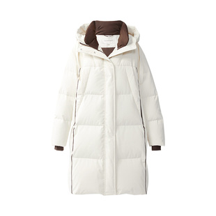 IAmMIX27冬季白色连帽羽绒外套女中长宽松防风保暖90白鸭绒羽绒服