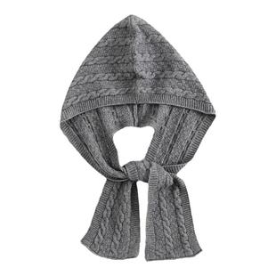 麻花针织帽子披肩女2024年秋冬羽绒服假领子围巾外搭洋气围脖上衣