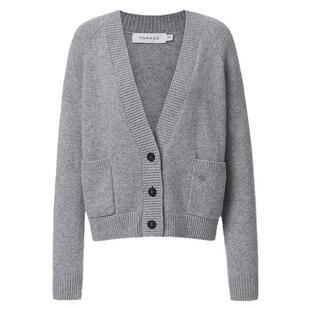 VGRASS维格娜丝秋季羊毛羊绒亲肤舒适宽松v领有口袋灰色针织开衫