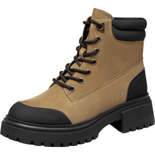 意尔康女鞋冬季复古户外休闲加绒马丁靴粗跟英伦风短靴小个子女士