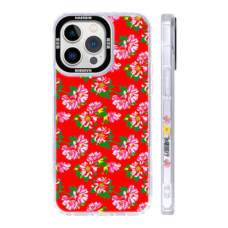 亚森优品&飞猪联名款哈滨红色大花袄适用苹果iphone15promax手机壳13/14pro高级感13软边12二合一11