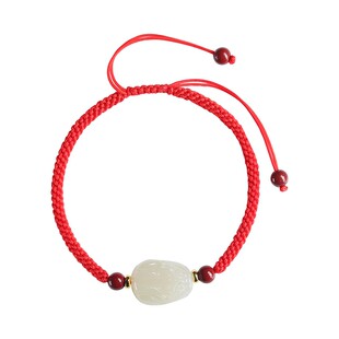 和田玉招财貔貅手链男女玉石情侣款一对转运手串手绳编织红绳男士