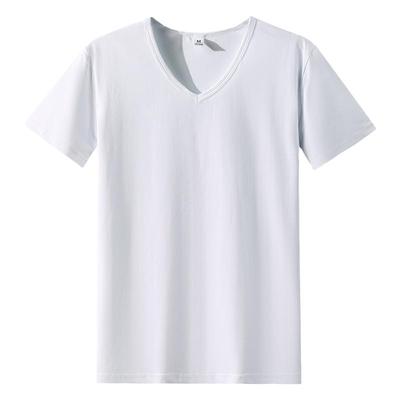 男士短袖t恤男夏季新款鸡心领纯色纯棉V领修身内搭打底衫体恤上衣