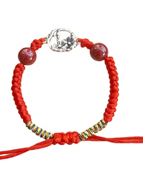红绳银手链女男本命年转运礼物新生婴儿童平安符外出守护平安脚链