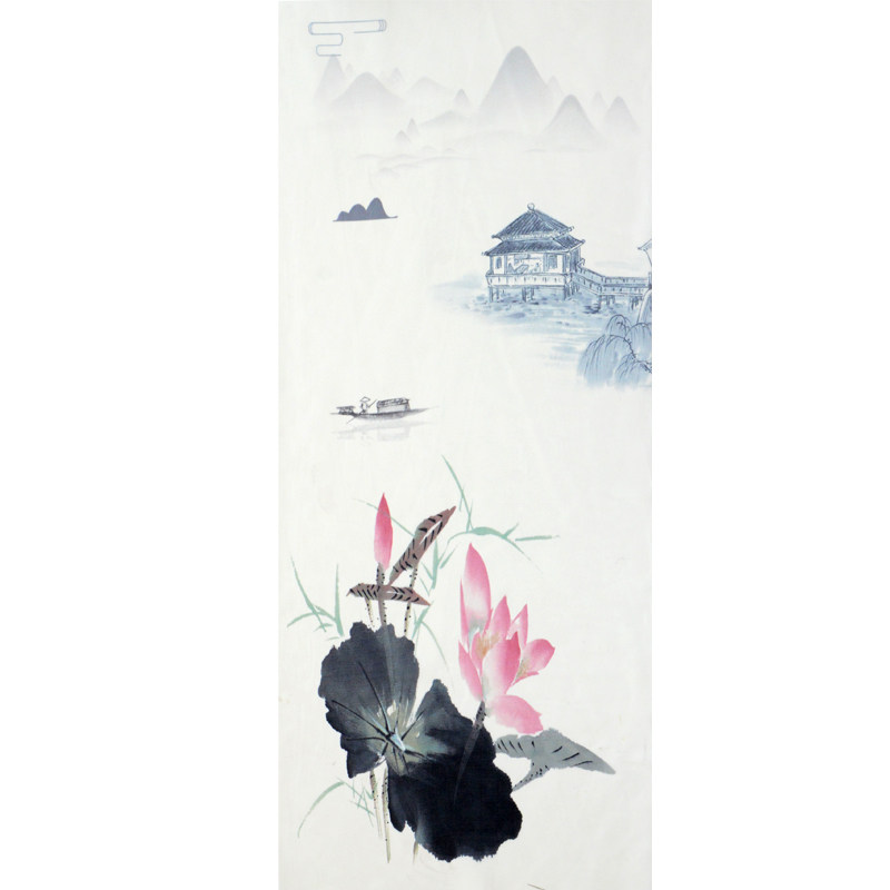 新中式水墨画婚庆飘顶背景纱幔卷轴古风江南山水吊顶纱中国风挂画