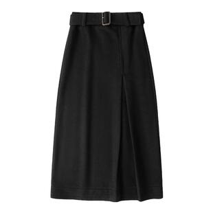 Cycle Documen 含羊毛复古黑色设计感高腰a字毛呢半身裙女中长款