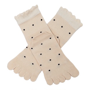 女生甜美花边五指袜中筒春秋全棉柔软松口不勒脚纯棉短分趾袜子女