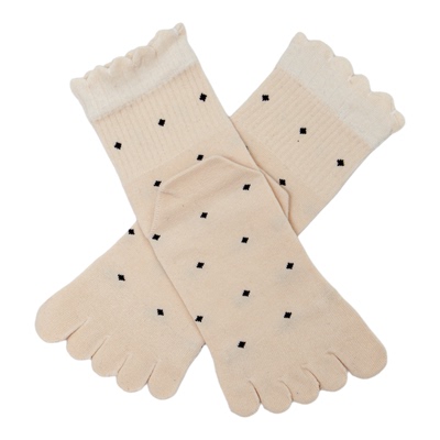 甜美花边松口五指袜中筒春秋全棉