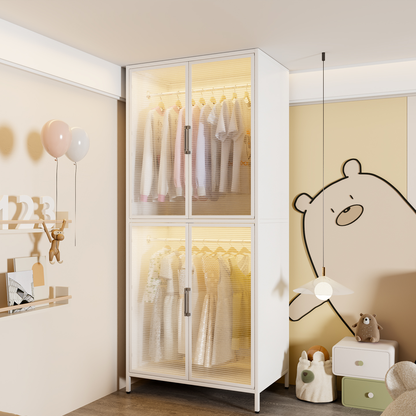 衣柜家用卧室简易组装出租房用铁皮金属组合钢制收纳柜子儿童衣橱