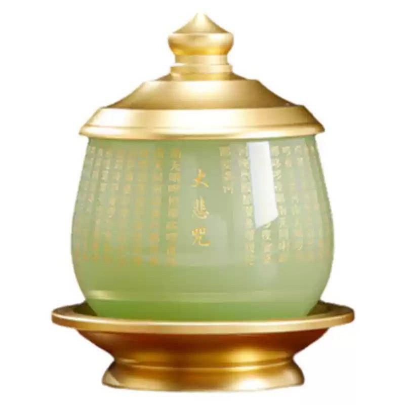琉璃玉石佛前供水杯莲花心经