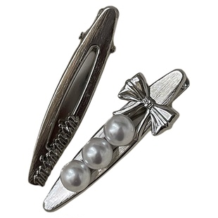 洋气好搭~原创设计珍珠蝴蝶结不对称发夹金属对夹刘海夹少女边夹