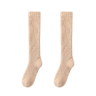 长筒袜子女秋冬季珊瑚绒袜加厚保暖小腿袜不掉毛月子袜居家睡眠袜