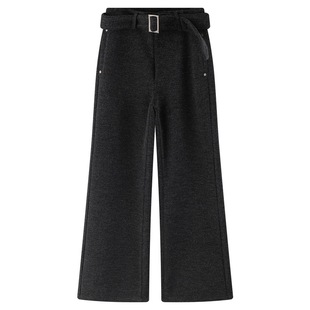 十一石 质感特调 带腰带低腰毛呢休闲裤女冬加厚宽松阔腿直筒裤ll