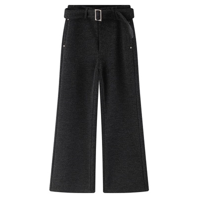 质感特调慵懒显瘦腰带毛呢休闲裤