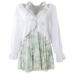 高级绝美泡温泉泳衣大码连体保守微胖女孩遮肉裙式女士泡汤泳装女