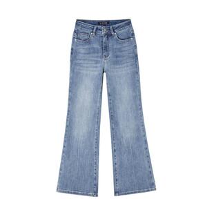 SOMESOWE  春夏浅蓝蕾丝边拼接阔腿微喇水洗牛仔裤